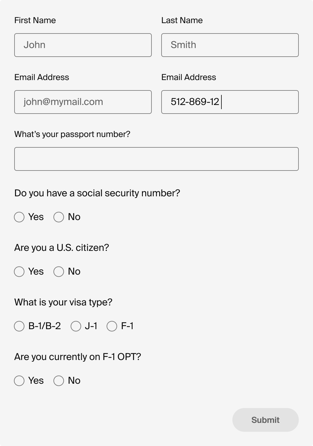 Immigration intake form